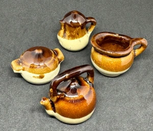 Casa de muñecas miniatura de colección cerámica de terracota 4 piezas utensilios de cocina esmaltados en dos tonos - Imagen 1 de 11