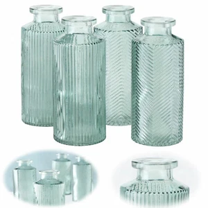 4 Retro Glas-Vase 14cm Grün Set Deko Tisch-Vase Blumenvase Mini Väschen Flaschen - Bild 1 von 6