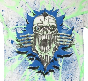 vintage 90s SKELETON BREAKTHROUGH ALL-OVER PRINT TIE-DYE T-Shirt LARGE skull - Picture 1 of 16