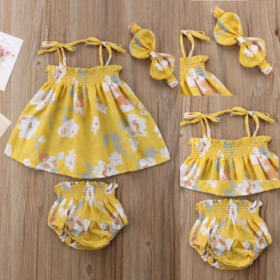 Newborn Baby Girls Floral Dress Clothes Romper Tops Shorts Headband Set Outfits - Image 1 of 4