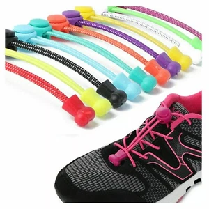 No Tie Shoe Laces Lazy Elastic Round Shoelaces Lock Adults Kids Sports Trainers - Picture 1 of 21