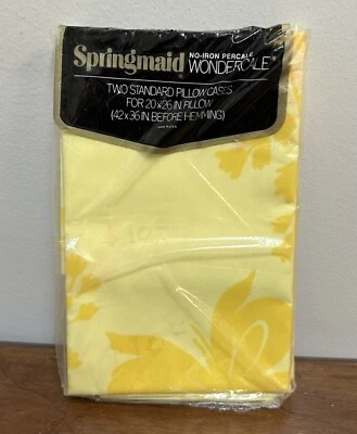 Vintage Springmaid Percale Retro Yellow Standard Pillowcases Made in USA NOS NEW - Image 1 of 4