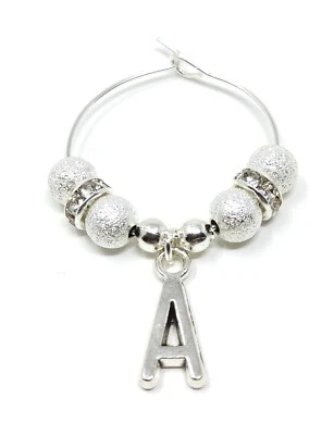 HAPPY..HIPPO Silver Stardust Personalised Letter Wine Glass Charm Wedding Birthday Xmas Party