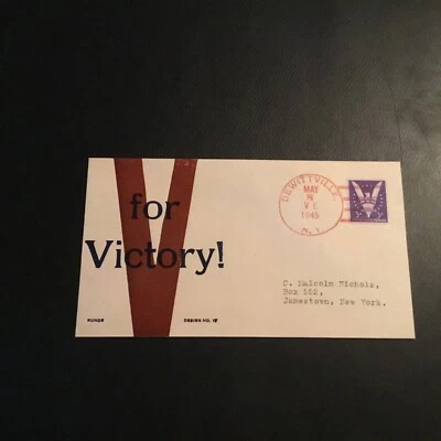 FDC 1945 #905 WWII Patriotic Cachet “ V FOR VICTORY” With 3 Cent Stamp USA - Image 1 of 2