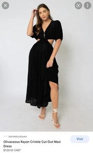 olivaceous rayon crinkle cut out maxi dress. Black. Sz S - Picture 1 of 7