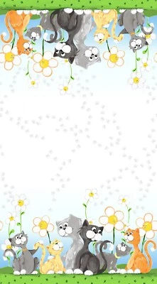 Feline Drive Fabric KITTY THE CAT Double Border Susybee Sold by the Yard - Image 1 of 4