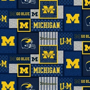 University of Michigan Wolverines Patchwork Fleece Fabric-Fleece Blanket Fabric - Picture 1 of 1