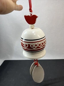 Windspiel in Glockenform aus Keramik zum Aufhängen Herzen Vogel blau rot creme - Bild 1 von 7