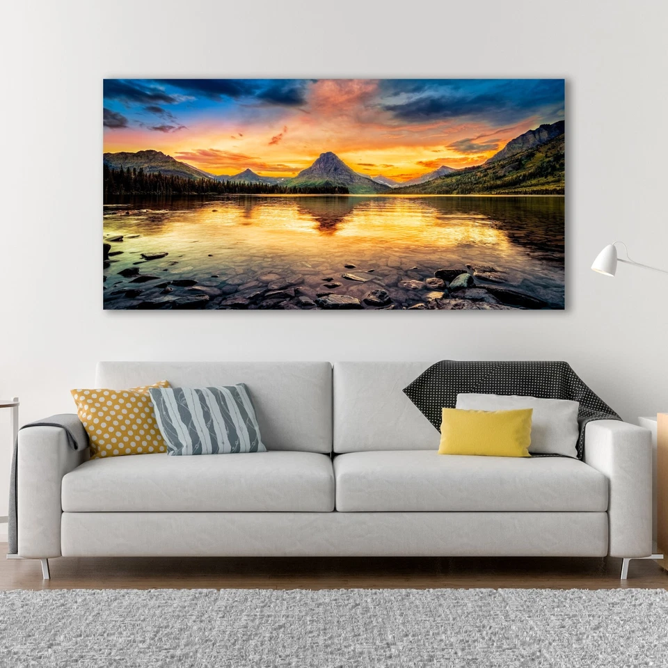 Arte de parede em tela do Parque Nacional das Montanhas Rochosas, impressão de pôster Sunset Mountain. - Imagem 1 de 4