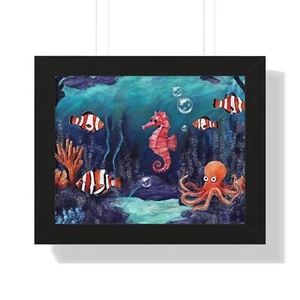 Underwater Adventure Framed Poster, Ocean Art, Sea Life Decor, Nautical Wall - Picture 1 of 10