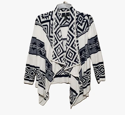 Suéter Forever 21 L Azul Blanco Tribal Drapeado Cárdigan Abierto Topper Ligero Foto 1 de 4