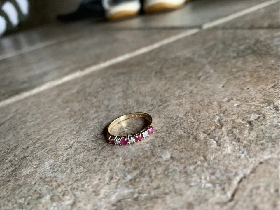 Oro 10k - Rubí y Diamante - Anillo Giratorio - Vintage Foto 1 de 4