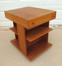 Vintage Danish Modern Teak Side End Table Drawer Shelves Casters 24-1/2in T