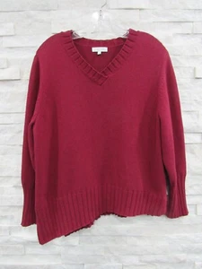 Habitat Cranberry Red Cotton Blend Boxy Asymmetrical Hem V-Neck Sweater L PLANET - Picture 1 of 5