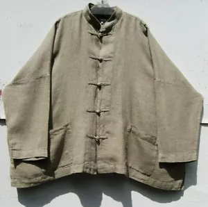 NEW Eskandar Size (1) NATURAL Soft Woven 87% Linen 13% Silk 33" Long Jacket - Picture 1 of 4