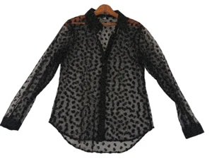 Hot Topic Top Women S/M Black Velvet Skulls on Dark Mesh Sheer Goth Emo Witchy - Picture 1 of 10