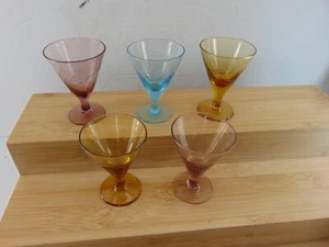 Lot of 5 Cordial multi color Etched small  glasses - Picture 1 of 3