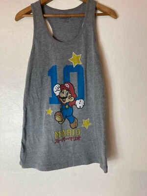 Super Mario Bros Mario 10 Racerback Tank Vest Clothes Official Womens Grey  - Image 1 of 4