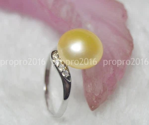 11.5-12mm Genuine Pearl Gold South Sea Natural Pearl Silver Opening Rings PJ1 - Picture 1 of 5