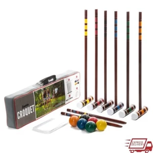 Croquet Set 6 Player Wood Mallets Balls Wickets Stakes Outdoor Game Bundle New - Picture 1 of 9