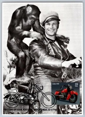 #4085 Motorcycles Indian 1940 FDC Maxi Card w/Pictorial Cancel Marlon Brando - Image 1 of 2