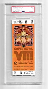 1974 SUPER BOWL VIII BIGLIETTO COMPLETO PSA 5 DELFINI VS VIKINGS HOF LARRY CSONKA MVP - Foto 1 di 6