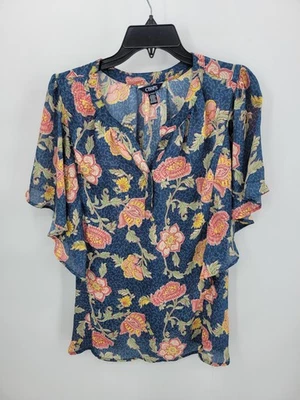 Ralph Lauren Chaps Top Mujer XL Azul Floral Romántico Manga Campana Boho Campesino Foto 1 de 4