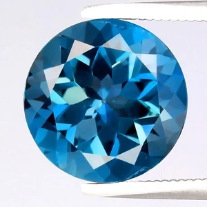 💎 4.36ct 10mm VVS Round Natural London Blue Topaz - Dazzling Brazil Gemstone - Picture 1 of 4