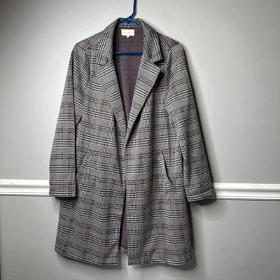 Mellowday Mujer’s L Blazer Largo Cuadros Frente Abierto Muescas Solapa Carrera Academia Foto 1 de 4