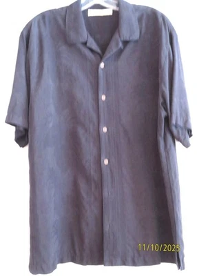 Tommy Bahama Men's Medium Shirt Button Up Short Sleeve Black  Textured 100% Silk - Image 1 of 4