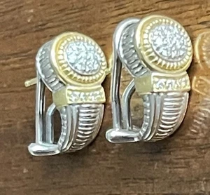 Judith Ripka 925 Silver 18k Gold Diamonds Earrings - Picture 1 of 11