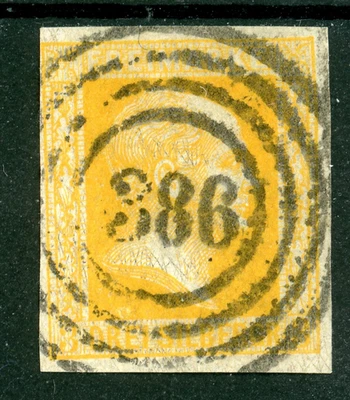 Alemania Estados 1858 Prusia 3 sgr Naranja Scott #13 VFU N949 Foto 1 de 4