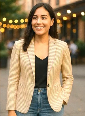 J. Blazer listrado Crew feminino Parke amarelo 1 botão LIMPO EUC #J3536 tamanho 4 - Imagem 1 de 4