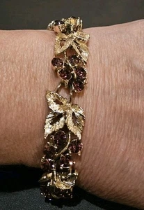 Linser Gelbgold plattiert natürlicher Granat Vintage Station Tennis Armband 7,5" - Bild 1 von 3