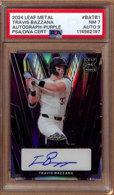 2024 Leaf Metal - Travis Bazzana #BATB1 Purple Auto 15/15 Bookend - PSA 7 Auto 9 - Image 1 of 2