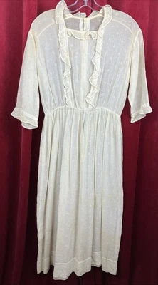 38 B 29 W M L Eduardiano 1910 Usable Césped Té Algodón Gasa Vestido Blanco Foto 1 de 4