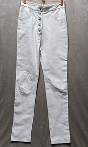 Pantalone pelle bianco caché vintage affusolato vita alta rosa cuore bottone taglia 6 - Foto 1 di 7