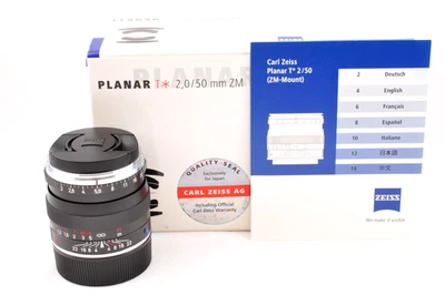 Carl Zeiss Planar T* 50mm f2 ZM Black for Leica M Mount with Box Near Mint - Image 1 of 4