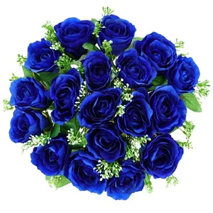 Cemetery Decorations for Grave-18 Blue Silk Memorial Artificial Rose Flower f... - Picture 1 of 7