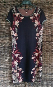 Anthropologie Knitted & Knotted Moretta Silk Floral Sweater Dress Medium Black - Picture 1 of 8