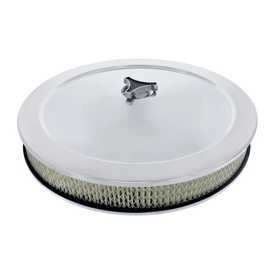 Filtro de aire cromado 14" base plana con tuerca de mariposa tribar Ford Chevy Mopar 5-1/8" Foto 1 de 1