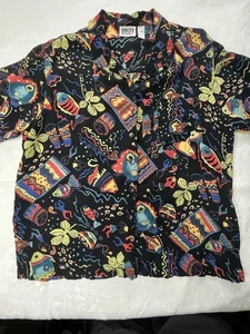 VTG Chico's Design Size 3 Womens XL Shirt Button Front Rayon Tropical Black - Picture 1 of 11