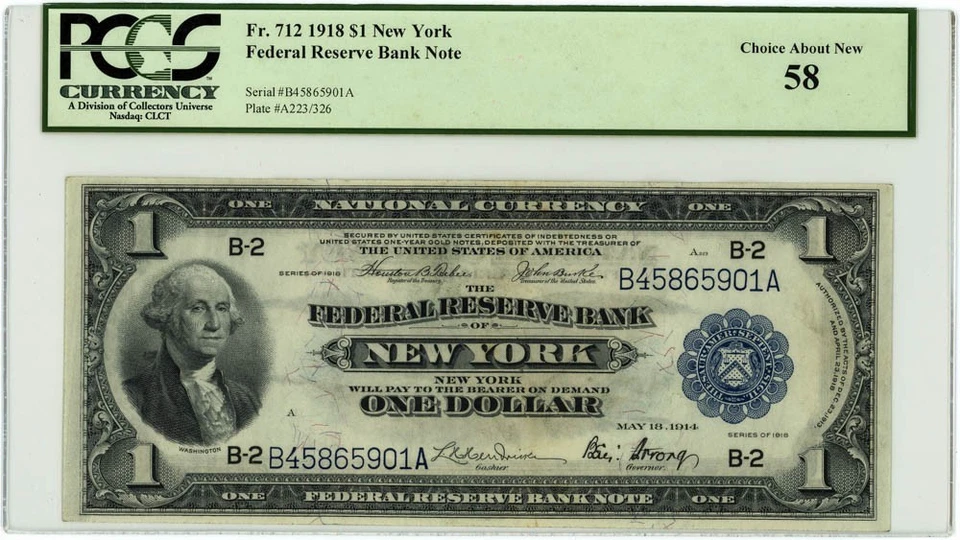 FR.712 $1 1918 Federal Reserve Bank Note New York CH About New 58 PCGS 950750-73 - Image 1 of 3