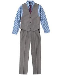 Little Boys 4-Piece Formal Suit Vest Set, Medium Blue/ Grey, 3T - Picture 1 of 2
