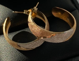 VINTAGE RETRO 9CT TRI COLOUR Gold Hoop Earrings - Picture 1 of 11