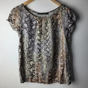 Zara Women Size S Brown Snake Print Top Blouse Smart Casual Career Summer - Picture 1 of 9