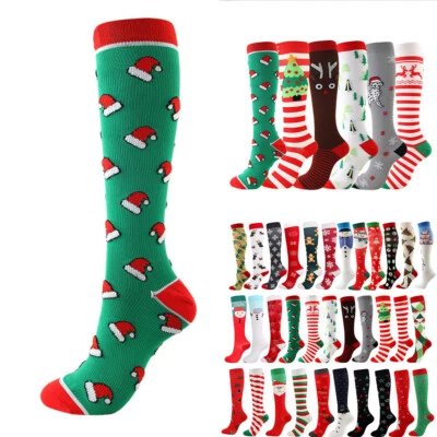 Weihnachtssocken Sport-Kompressionsstrümpfe Stützstrümpfe Reise-Kniestrümpfe Neu - Bild 1 von 4