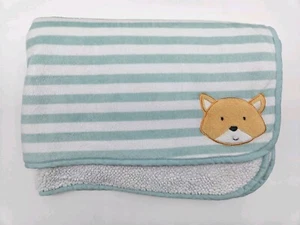 Carters Fox Baby Blanket Teal Green White Stripes Sherpa Security Lovey - Picture 1 of 6
