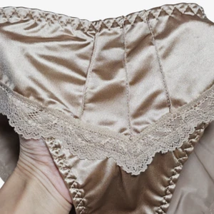 Vintage Nylon Satin Panties Slippery Bronze Sissy Lace Brief Size 7-8 Hip 39-43" - Picture 1 of 18