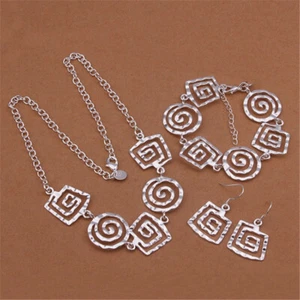 925 Solid silver Fashion WOMEN Earring Necklace Bracelet Set wedding party S431 - Picture 1 of 1